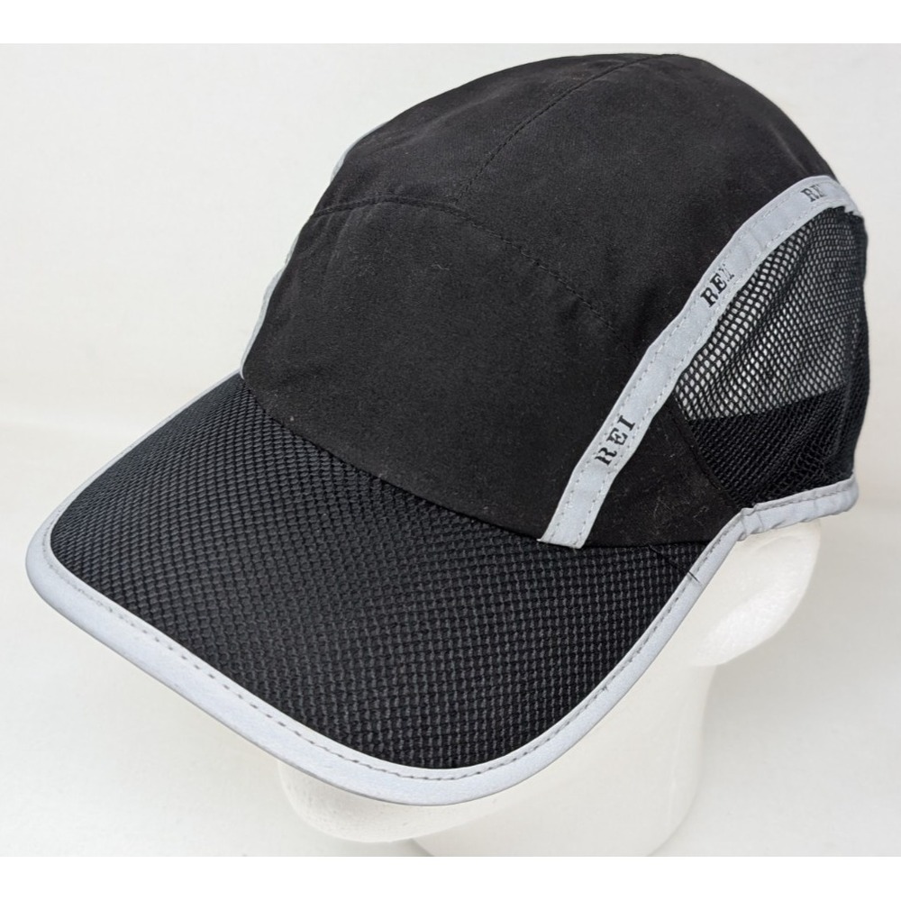 REI Nylon Mesh Vent Hat Cap Adjustable Buckle Running Hiking Black & Gray